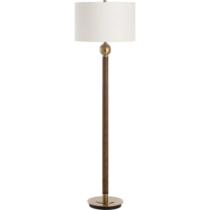 Keros Floor Lamp by Uttermost in dark oak. Made from metal, oak wood, fabric in a traditional style.
