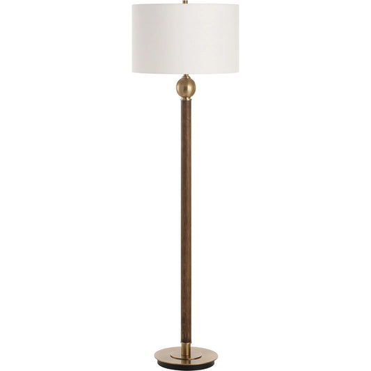 Keros Floor Lamp by Uttermost in dark oak. Made from metal, oak wood, fabric in a unique style.