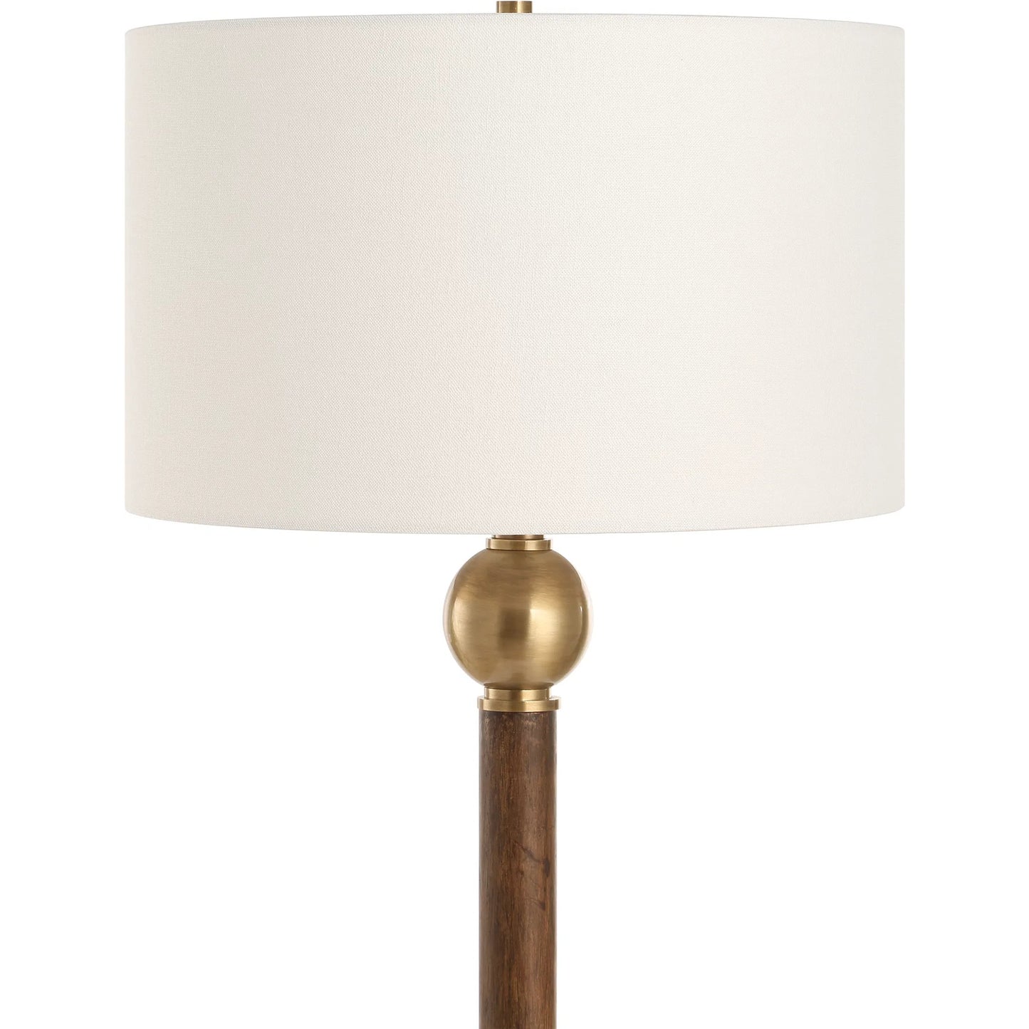 004 SI-2295254 | Closeup | Keros Floor Lamp by Uttermost in dark oak. Made from metal, oak wood, fabric in a traditional style.