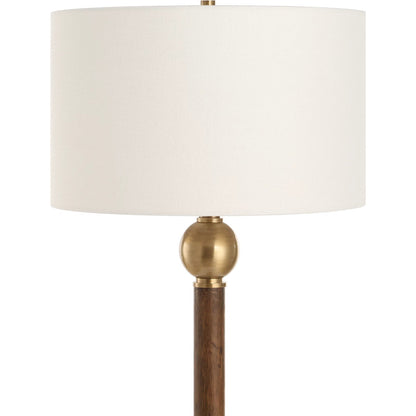 Keros Floor Lamp by Uttermost in dark oak. Made from metal, oak wood, fabric in a traditional style.