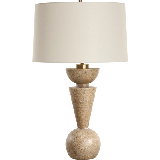 Cullum Geometric Table Lamp by Uttermost in brass. Made from steel, sand colored resin, fabric in a unique style.
