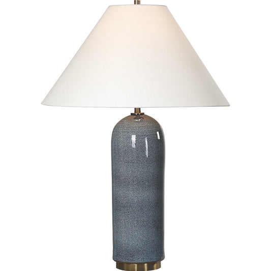 Mayetta Table Lamp by Uttermost in deep blue and brass. Made from steel, ceramic, fabric in a unique style.