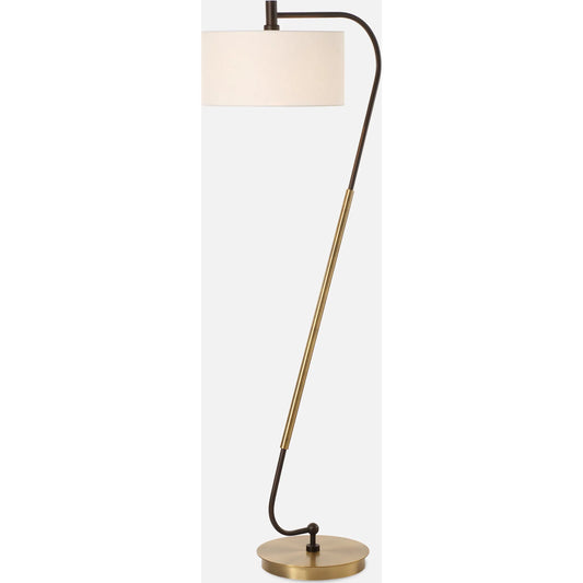Irwin Curved Floor Lamp by Uttermost in antique brass. Made from steel, fabric in a unique style.