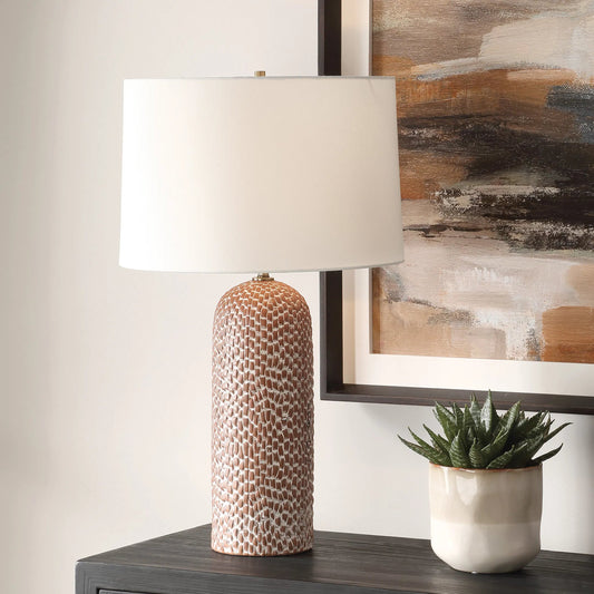 Maclura Table Lamp by Uttermost in brass. Made from porcelain, fabric, steel in a unique style.
