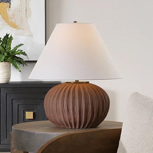 Keoghan Terracotta Table Lamp by Uttermost in terracotta. Made from porcelain, fabric, steel in a unique style.