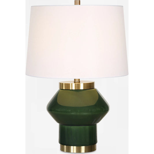 Tayson Jade Table Lamp by Uttermost in brass. Made from ceramic, metal, fabric in a unique style.