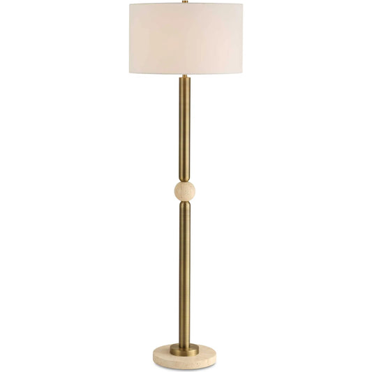 Hudson Floor Lamp by Uttermost in gold. Made from steel, travertine, fabric in a unique style.