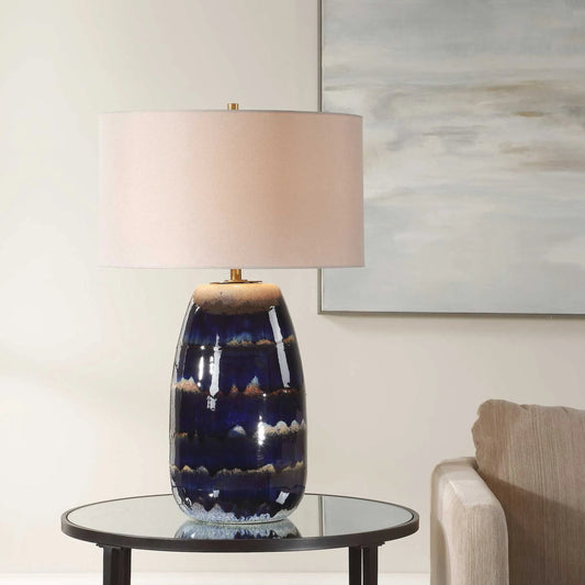 Orleans Glaze Table Lamp by Uttermost in brass. Made from ceramic, metal, fabric in a unique style.
