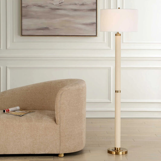 Wessex Floor Lamp by Uttermost in brass. Made from iron, shagreen, fabric in a unique style.
