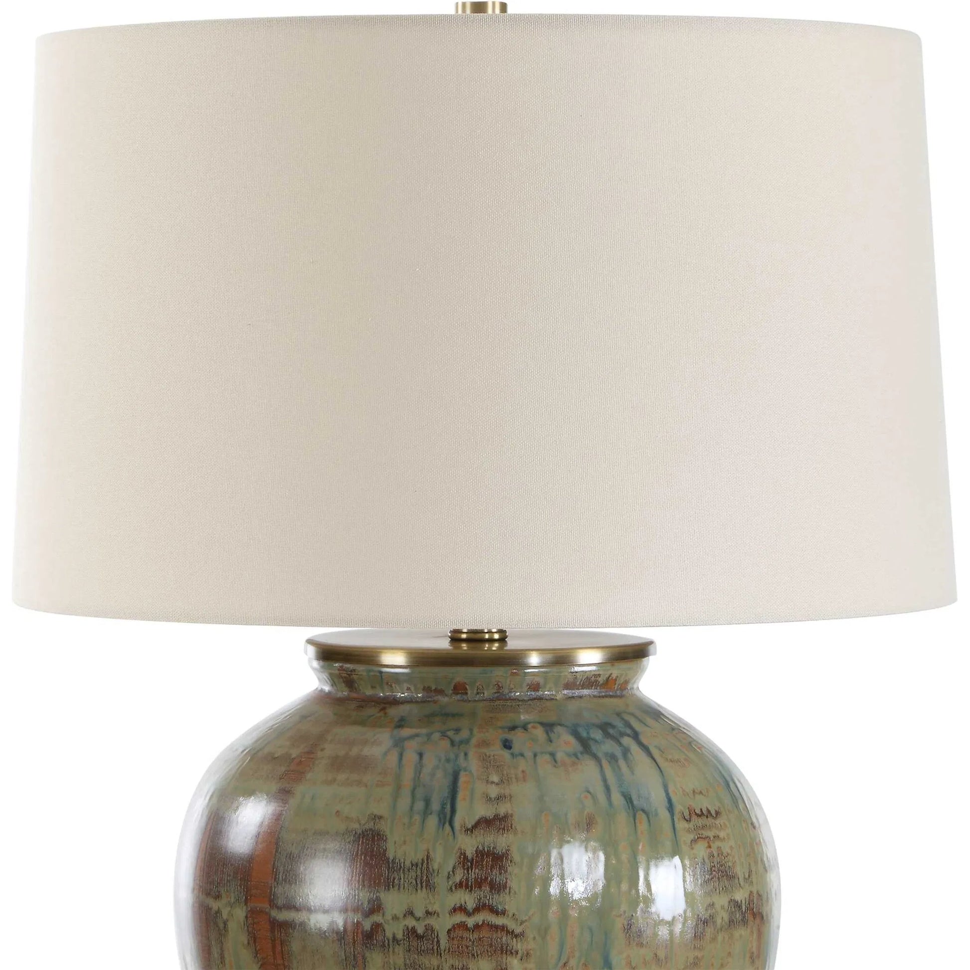 Olisa Table Lamp by Uttermost in brown, green and brass. Made from steel, ceramic, fabric in a unique style.