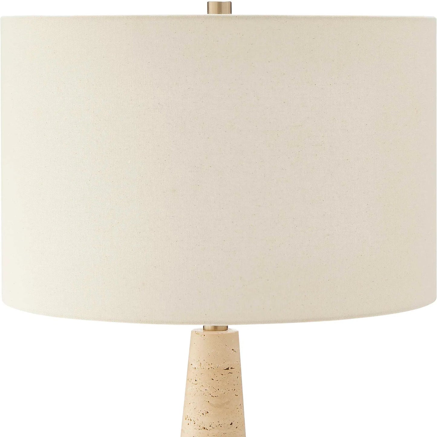 001 SI-2453106 | Closeup | Perkins Travertine Table Lamp by Uttermost in brown and brass. Made from travertine, iron, fabric in a transitional style.
