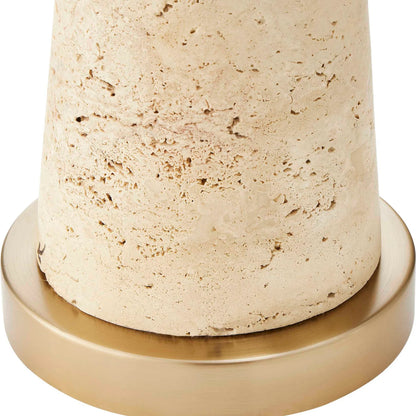 Perkins Travertine Table Lamp by Uttermost in brown and brass. Made from travertine, iron, fabric in a transitional style.