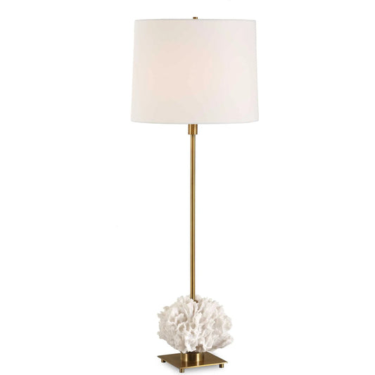 Caronia Coral Buffet Lamp by Uttermost in ivory, brass. Made from resin, iron, white linen in a unique style.