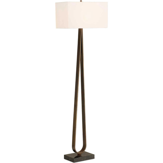 Galloway Minimalist Floor Lamp by Uttermost in dark bronze. Made from marble, iron, fabric in a unique style.