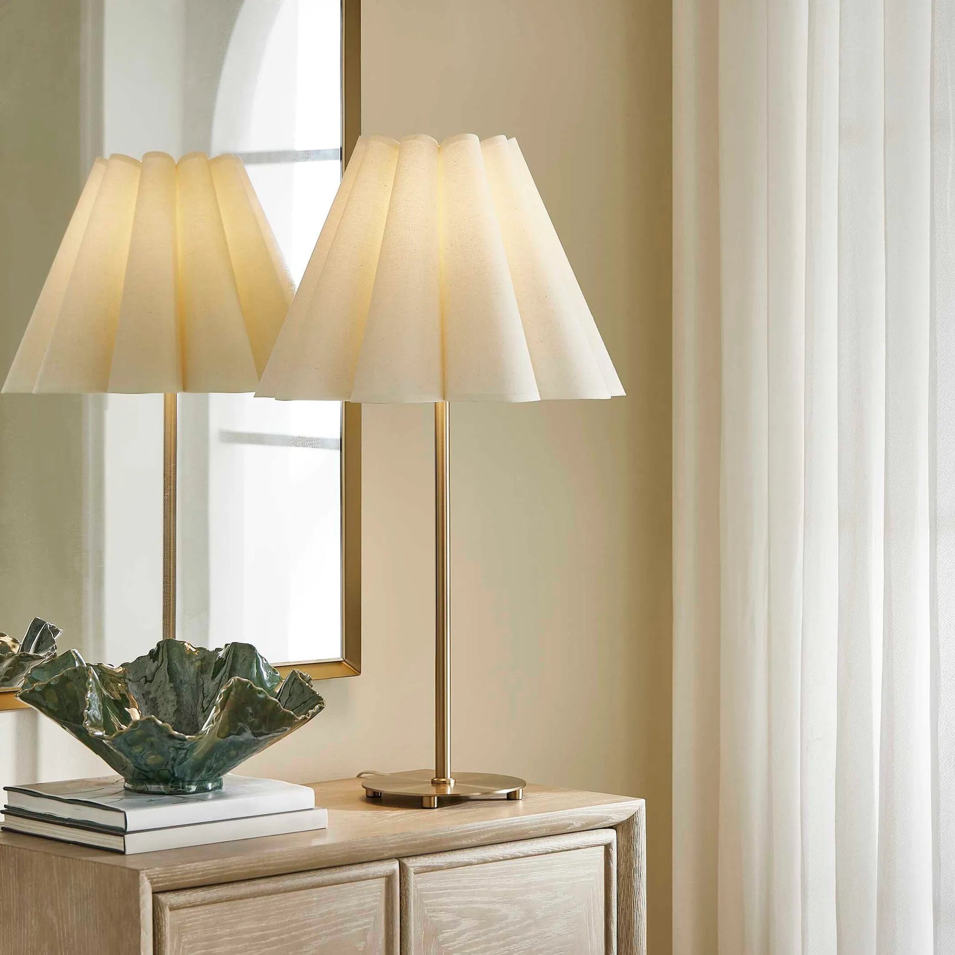 Lilabet Fluted Shade Table Lamp by Uttermost in brass, gold and brass. Made from fabric, iron in a transitional style.