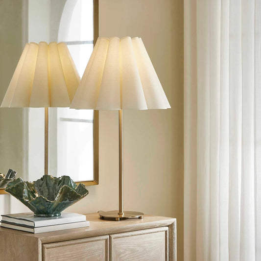 Lilabet Fluted Shade Table Lamp by Uttermost in brass, gold and brass. Made from fabric, iron in a unique style.