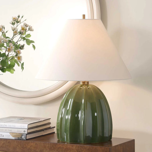 Renna Moss Table Lamp by Uttermost in moss green, brass. Made from ceramic, iron in a unique style.