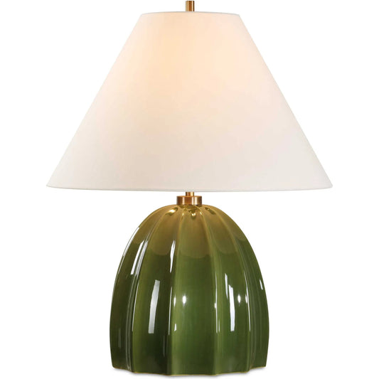 Renna Moss Table Lamp by Uttermost in moss green, brass. Made from ceramic, iron in a unique style.
