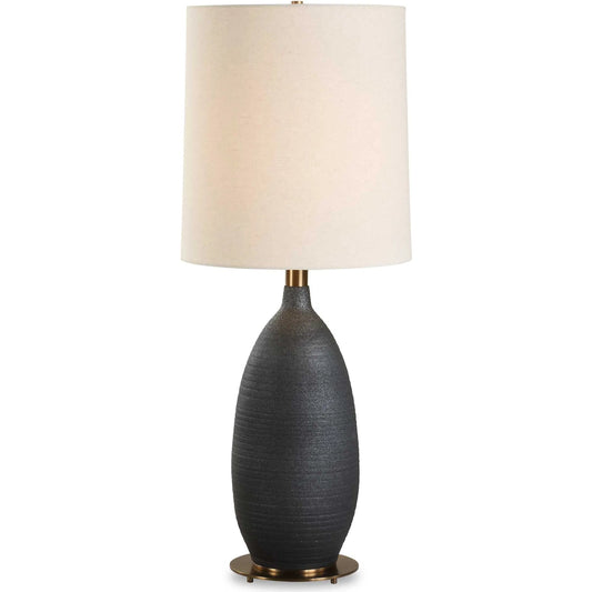 Bower Table Lamp by Uttermost in matte black. Made from steel, ceramic, linen in a unique style.