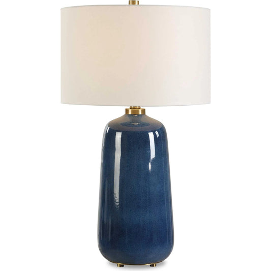 Brae Glaze Table Lamp by Uttermost in blue. Made from ceramic, metal, fabric in a unique style.