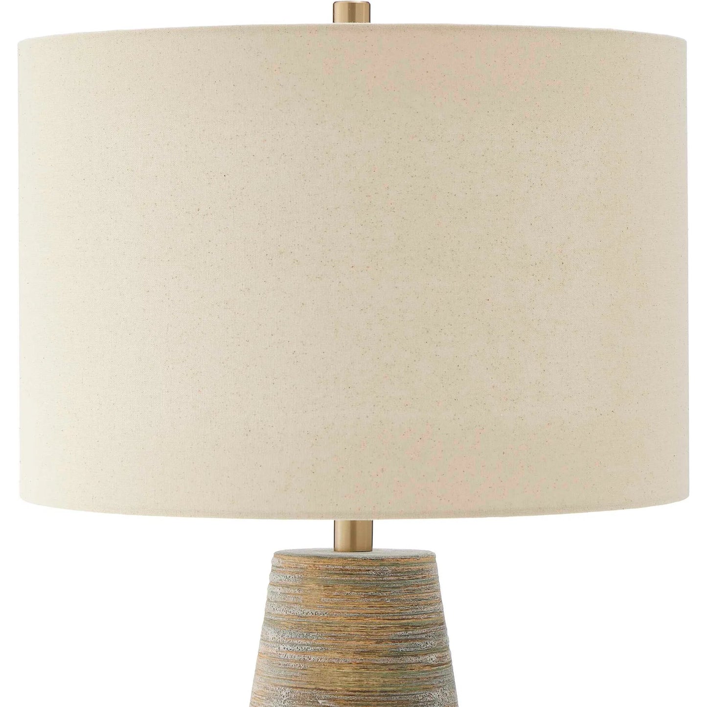 001 SI-2453111 | Closeup | Mosier Table Lamp by Uttermost in brown, gray and brass. Made from ceramic, iron, fabric in a transitional style.