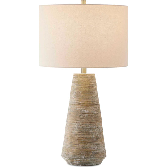 Mosier Table Lamp by Uttermost in brown, gray and brass. Made from ceramic, iron, fabric in a unique style.