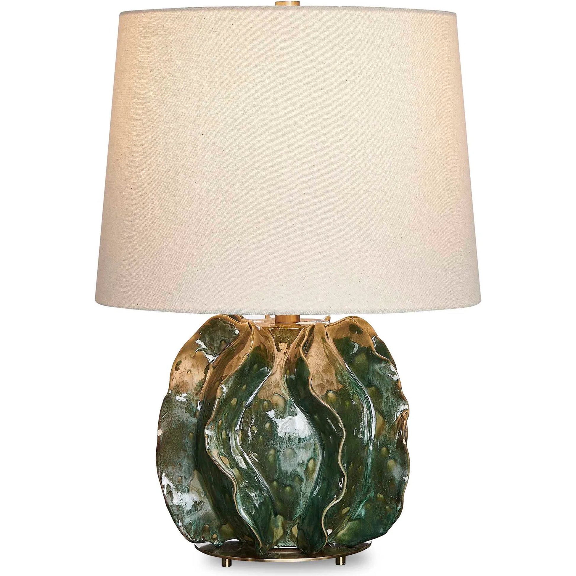 Guinevere Table Lamp by Uttermost in green and brass. Made from ceramic, fabric, metal in a eclectic & global style.