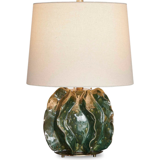 Guinevere Table Lamp by Uttermost in green and brass. Made from ceramic, fabric, metal in a unique style.
