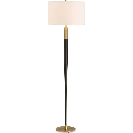 Stowe Floor Lamp by Uttermost in satin black, brass. Made from metal, fabric in a unique style.
