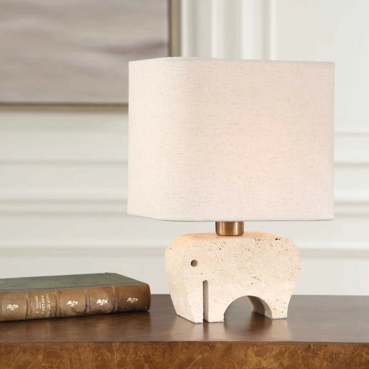 Tusk Travertine Accent Lamp by Uttermost in travertine, brass. Made from metal, marble in a unique style.