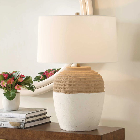Bellaby Terracotta Table Lamp by Uttermost in white, terracotta. Made from steel, ceramic, fabric in a unique style.