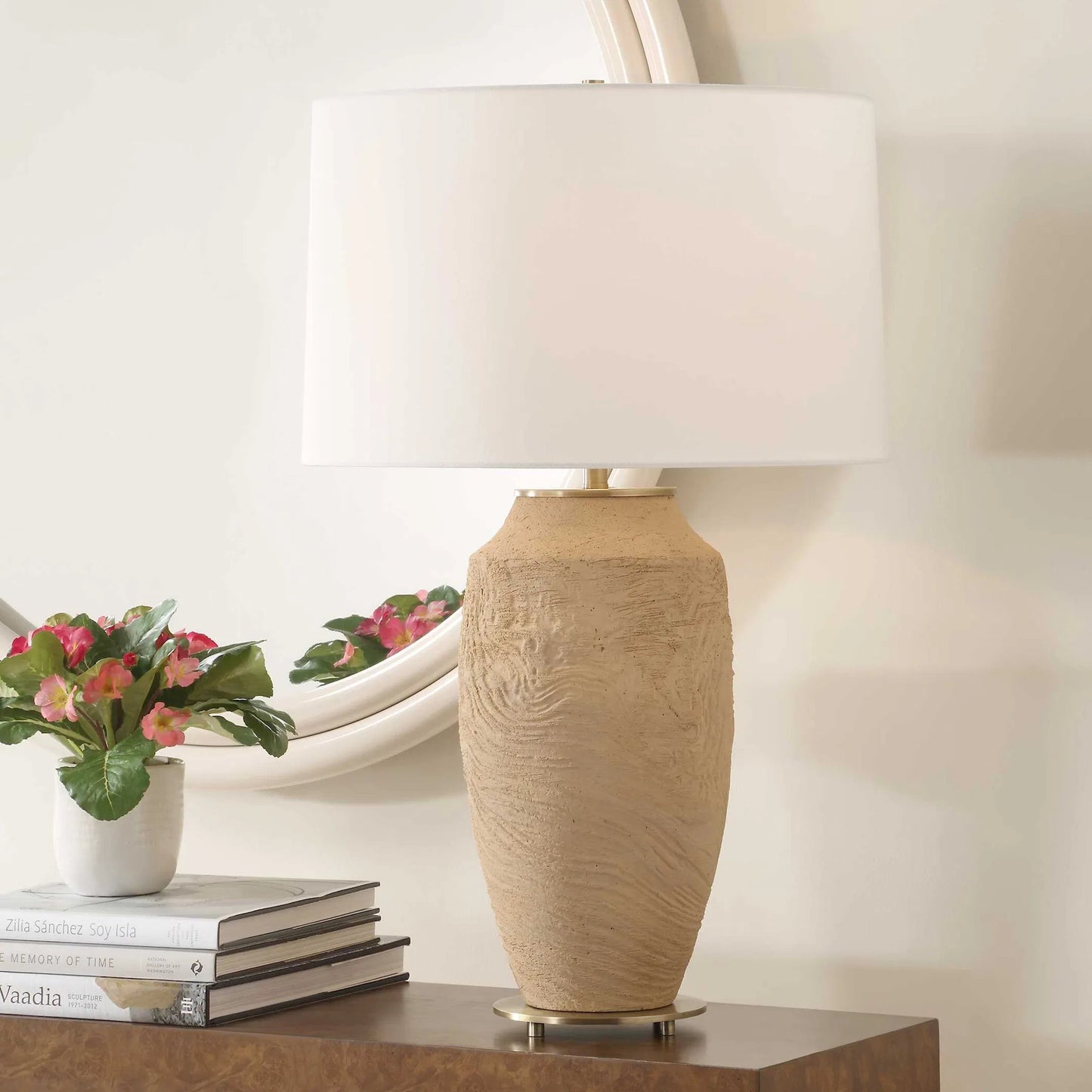 004 SI-2386721 | Lifestyle | Sandstone Flow Terracotta Table Lamp by Uttermost in terracotta, brass. Made from steel, ceramic in a transitional style.