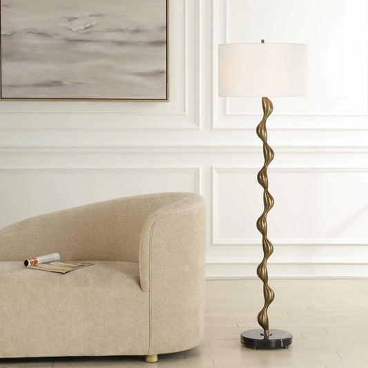 Remolino Floor Lamp by Uttermost in bronze. Made from marble, iron, fabric in a unique style.