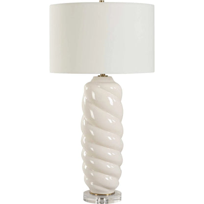 Anneli Swirl Table Lamp by Uttermost in ivory, brass. Made from ceramic, crystal, iron, fabric in a modern style.