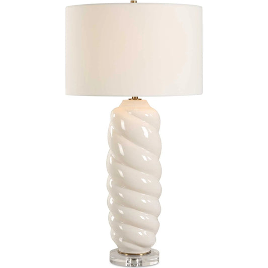 Anneli Swirl Table Lamp by Uttermost in ivory, brass. Made from ceramic, crystal, iron, fabric in a unique style.