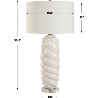 Anneli Swirl Table Lamp by Uttermost in ivory, brass. Made from ceramic, crystal, iron, fabric in a modern style.