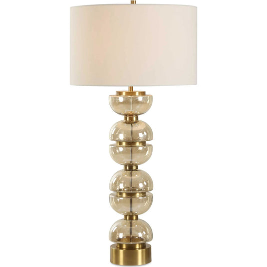 Assemble Half-Sphere Table Lamp by Uttermost in brass. Made from glass, iron, fabric in a unique style.