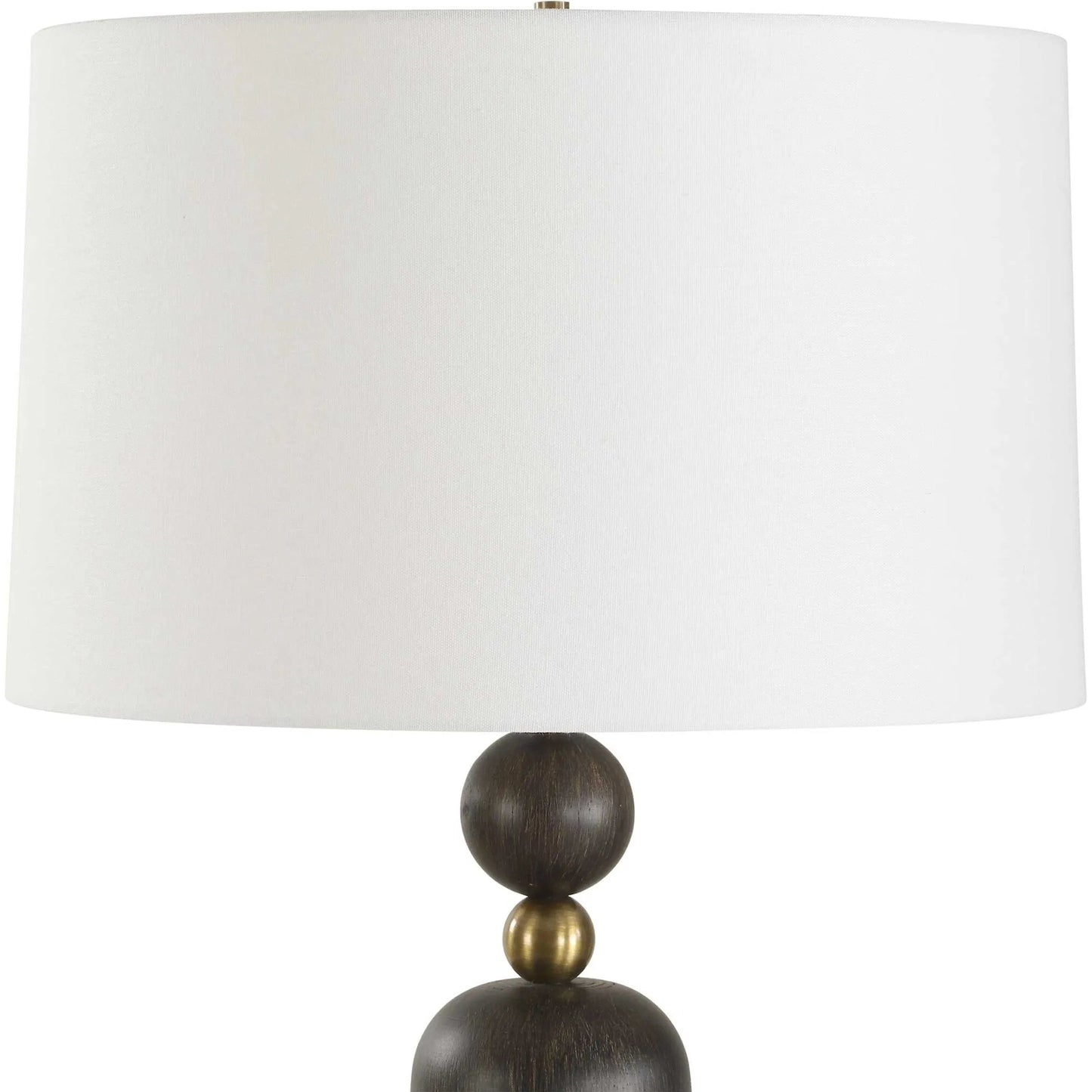 001 SI-2386712 | Closeup | McQuinn Table Lamp by Uttermost in dark walnut. Made from metal, wood, %fabric in a traditional style.