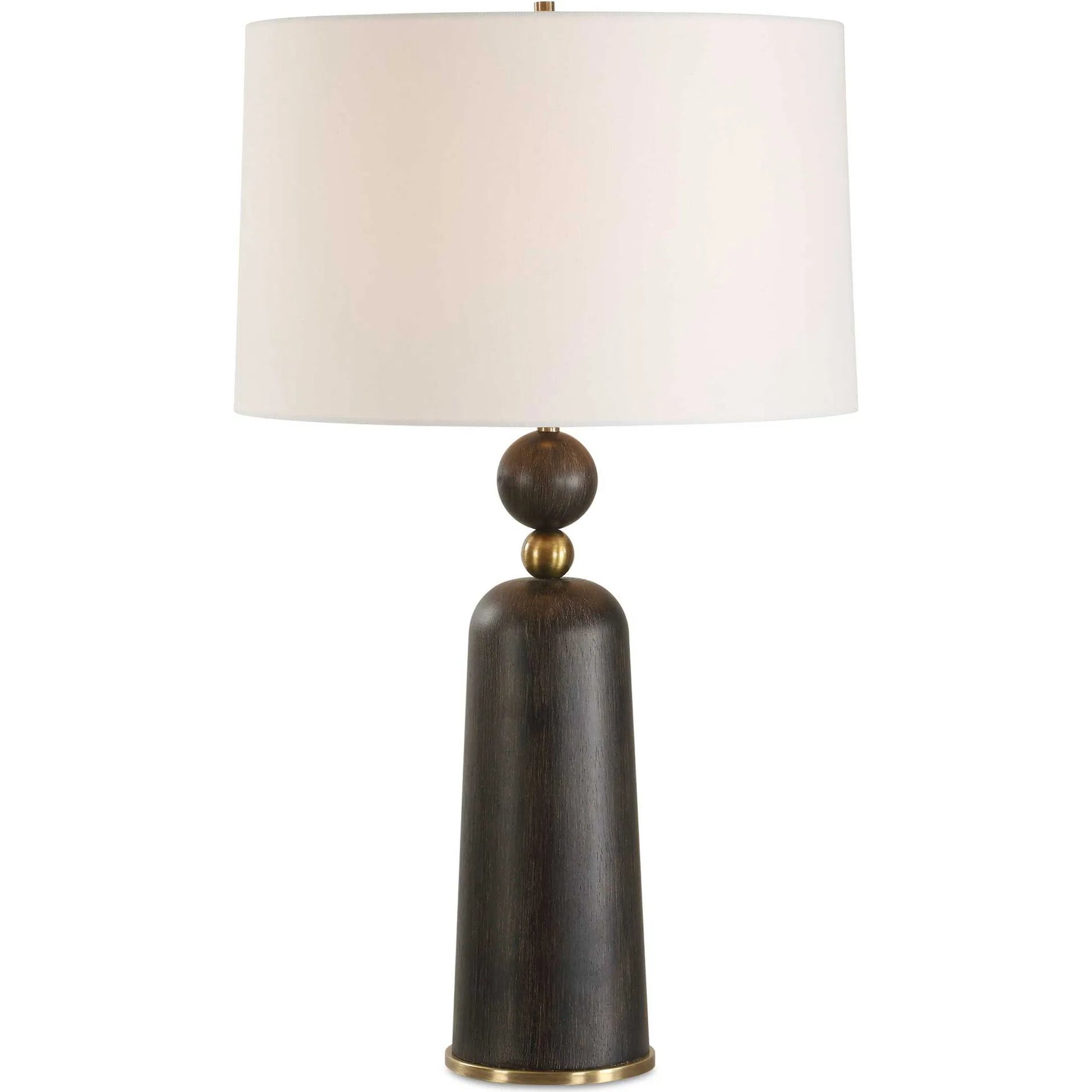 McQuinn Table Lamp by Uttermost in dark walnut. Made from metal, wood, %fabric in a traditional style.
