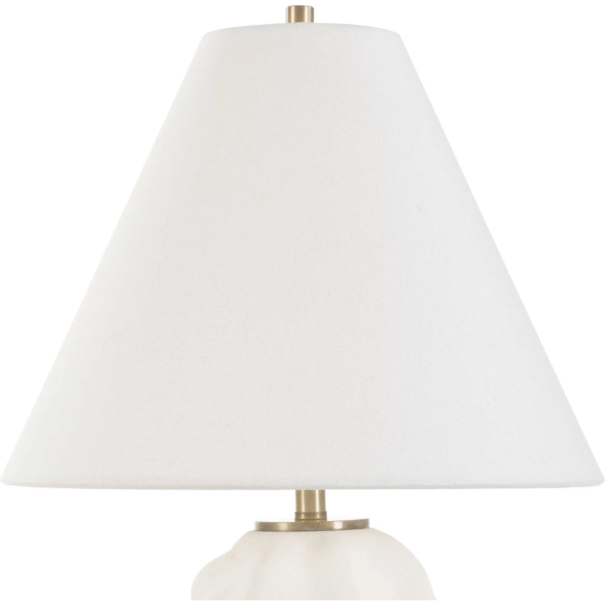 Bora Accent Lamp by Uttermost in matte white and brass. Made from metal, ceramic, fabric in a modern style.