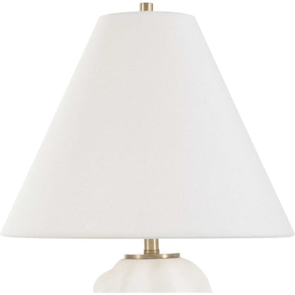 Bora Accent Lamp by Uttermost in matte white and brass. Made from metal, ceramic, fabric in a modern style.