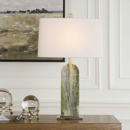 Moorea Table Lamp by Uttermost in brass. Made from marble, metal, fabric in a unique style.