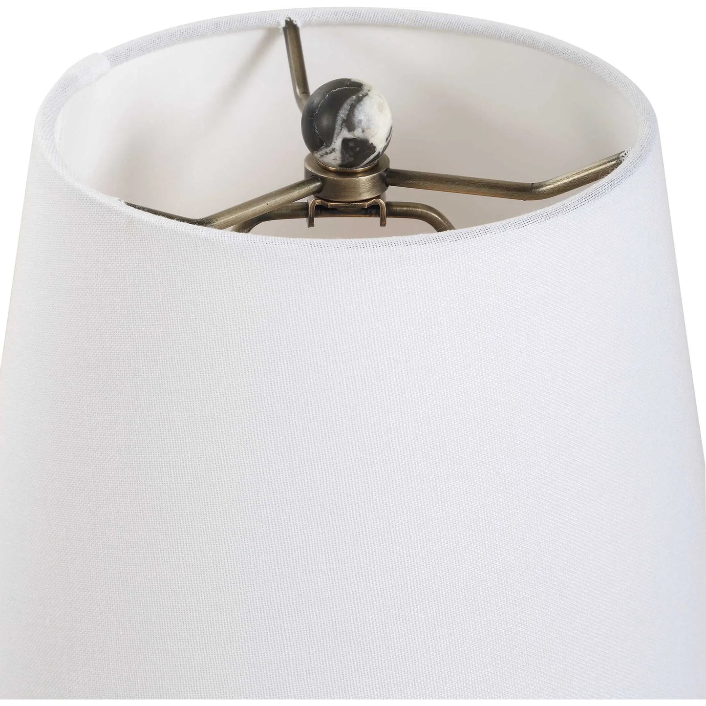 003 SI-2386718 | Closeup | Marcela Panda Buffet Lamp by Uttermost in brass. Made from marble, metal, fabric in a eclectic & global style.