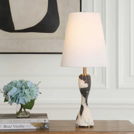 Marcela Panda Buffet Lamp by Uttermost in brass. Made from marble, metal, fabric in a unique style.