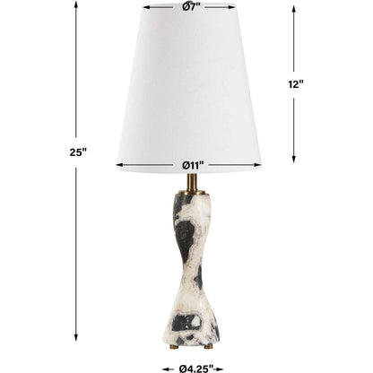 Marcela Panda Buffet Lamp by Uttermost in brass. Made from marble, metal, fabric in a eclectic & global style.