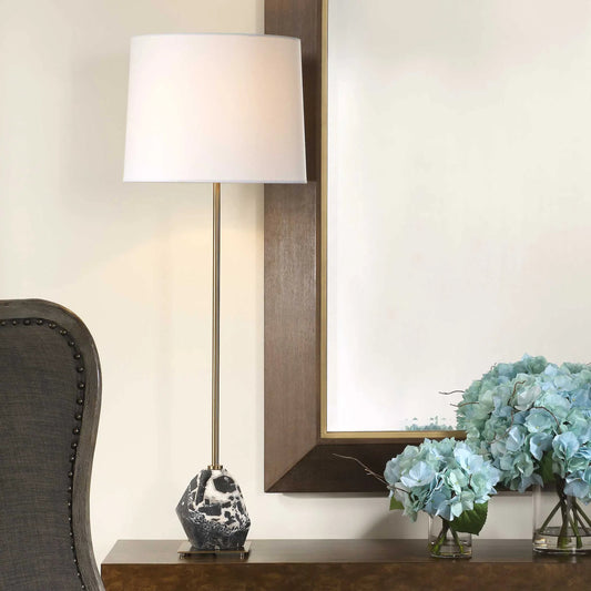 Rowland Panda Buffet Lamp by Uttermost in brass. Made from marble, metal, fabric in a unique style.