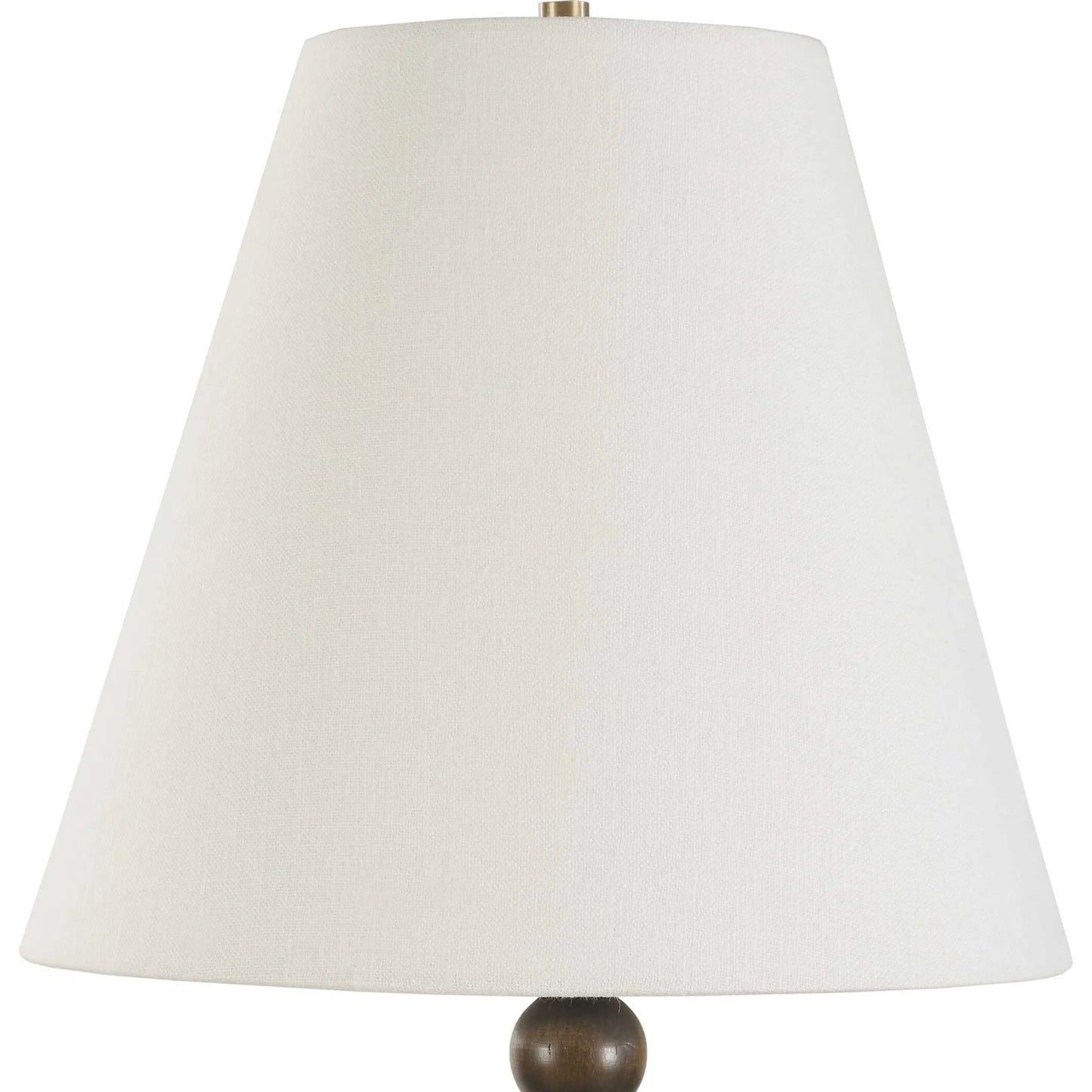 001 SI-2386707 | Closeup | Gallus Spheres Table Lamp by Uttermost in dark walnut. Made from metal, rubber wood, fabric in a traditional style.