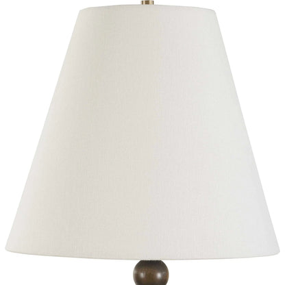 Gallus Spheres Table Lamp by Uttermost in dark walnut. Made from metal, rubber wood, fabric in a traditional style.