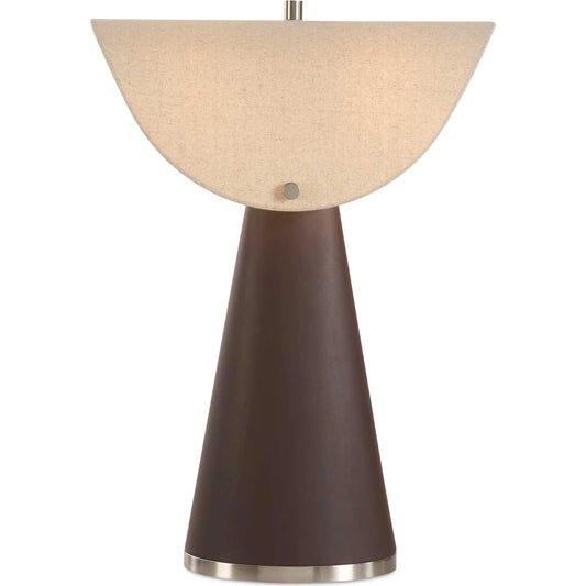 Conover Modern Table Lamp by Uttermost in metal. Made from metal, chocolate color pu, fabric in a unique style.