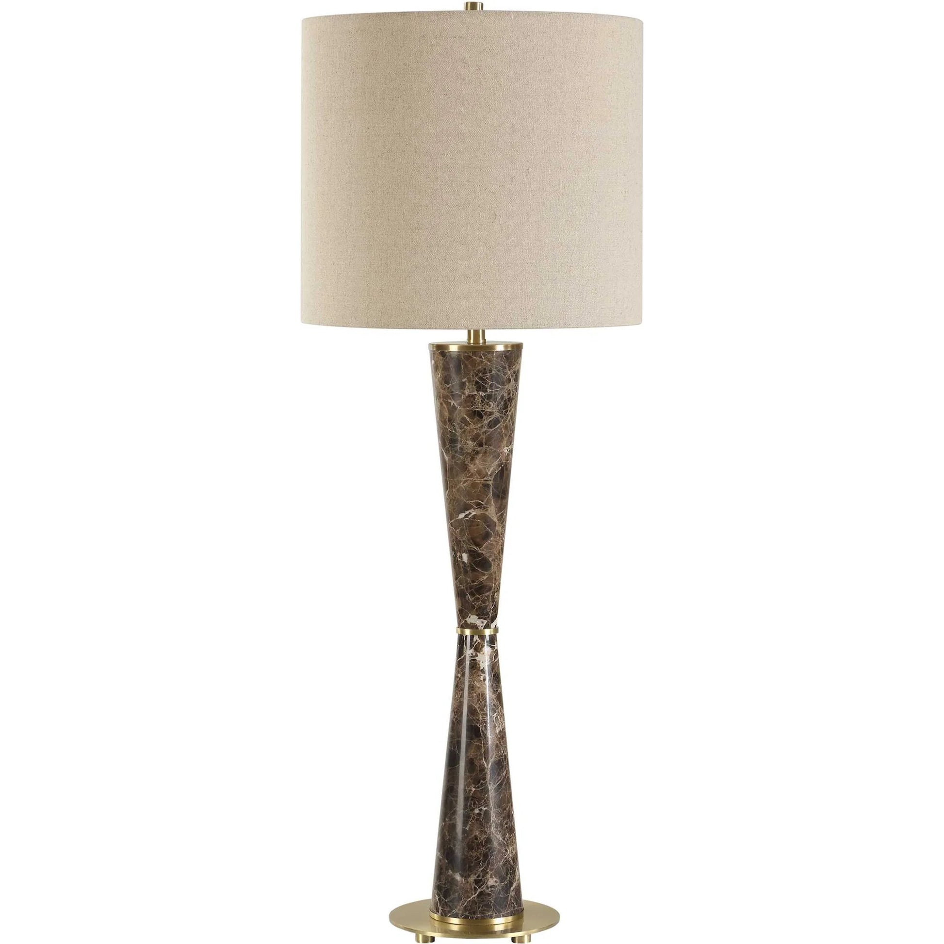 Jameson Cones Table Lamp by Uttermost in chocolate brown, brass. Made from metal, marble, fabric in a modern style.